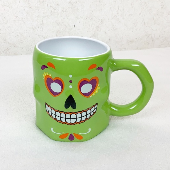 3D Green Sugar Skull Coffee Mug 16 Oz Fall Halloween Day Of The Dead - Picture 1 of 6
